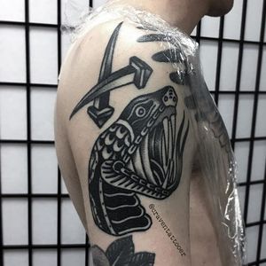 Blackwork Dietzel Snake Tattoo by Matt Craven Evans #dietzelsnake #dietzel #AmundDietzel #amunddietzelflash #snakehead #blackworksnake #MattCravenEvans