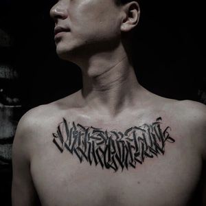 Chest Tattoo by Jiwoo Park @Psycollapse #JiwooPark #Psycollapse #Calligraphy #Graffiti #Calligraffiti #Calligraphytattoo #Graffititattoo #Seoul #Korea