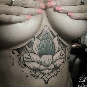 Lotus sternum tattoo by Bintt #Bintt #underboob #sternum #lace #lotus