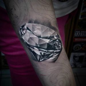 Realistic diamond tattoo on a sleeve in progress, tattoo by Anastasia Forman. #AnastasiaForman #realistic #blackandgray #diamond #jewelry