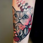 Fun cat tattoo by Dzo Lama #DzoLama #JoannaSwirska #graphic #cat #nature #abstract #psychedelic