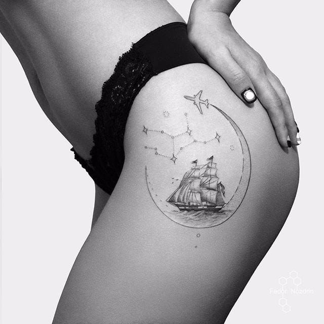 Minimalist Orion constellation tattoo on the right