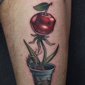 Plant Tattoo by John Anderton #PlantTattoo #PopCulture #PopCultureTattoo #PlantPotTattoo #JohnAnderton #cherry