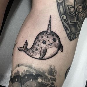 Narwhal Tattoo by Sarah Whitehouse #narwhal #narwhaltattoo #dotworkanimal #dotwork #dotworktattoo #animal #SarahWhitehouse