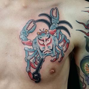 Heikegani Tattoo by Emil Klein #heikegani #heikeganitattoo #japanesecrab #japanesecrabtattoo #japanese #crab #EmilKlein