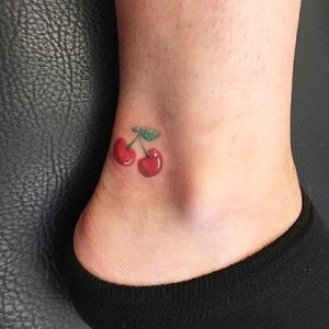 Cherry tattoo by t.ink.erbell on Instagram. #cherry #fruit #sweet #microtattoo #micro #minimalist