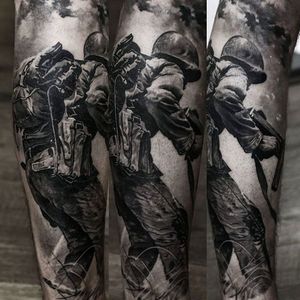 Soldier Tattoo by Domantas Parvainis #BlackandGrey #BlackandGreyRealism #Realism #BlackandGreyTattoos #DomantasParvainis