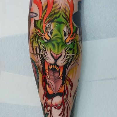 Flamin' Tiger by Lagergren Peter #LagergrenPeter #color #tiger #flame #tattoooftheday