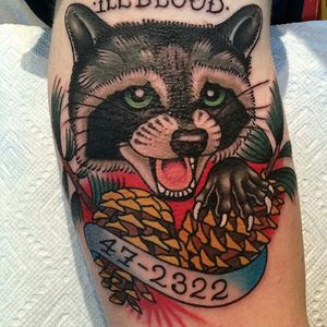 Raccoon Tattoo by Griffen Gurzi #raccoon #raccoontattoo #traditional #traditionaltattoo #oldschooltattoo #oldschooltattoos #GriffenGurzi