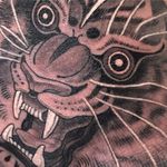 Eyes of the tiger by Noah J Moore #oldsouls #NoahJMoore #blackandgrey #Japanese #neotraditional #mashup #tiger #junglecat #cat #realistic #stripes #whiteink #tattoooftheday