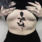 Bold Rose Silhouette Stomach Tattoo by Johnny Gloom @JohnnyGloom #JohnnyGloom #Black #Blackwork #BlackTattoo #Paris #Rose #Silhouette