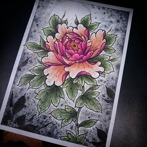 Peony tattoo design by Rob Steele #RobSteele #peony #flower #design #flashdesign #floral