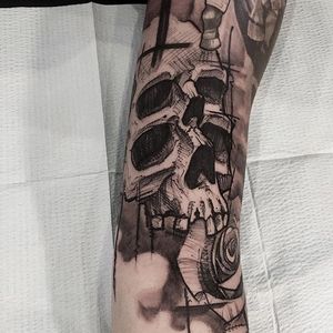 Skull tattoo by Mike Riina. #MikeRiina #sketch #blackandgrey #skull