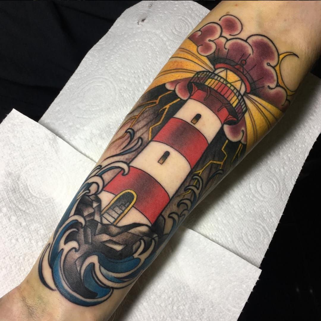 Premium Vector  Beautiful traditional lighthouse tattoo