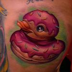 Donut rubber ducky tattoo by Steven Compton. #newschool #rubberduck #StevenCompton #rubberducky #donut