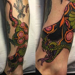 Snake Tattoo by Jim Gray #NeoTraditional #NoeTraditionalTattoos #NeoTraditionalArtists #JimGray