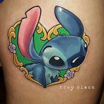 Stitch tattoo by Troy Slack. #TroySlack #liloandstitch #disney #ohana #hawaiian #stitchtattoo #stitch