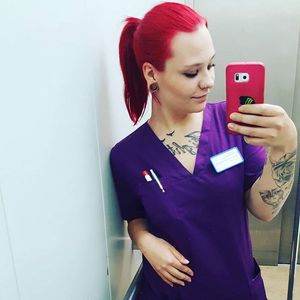 Tattooed nurse via Instagram jessiicaverenaa #nurse #employed #medical #hospital #employment #tattoos #tattooedprofessional