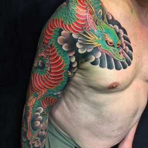 Stace Forand's outstanding take on the timeless Japanese dragon (IG—waterstreetphantom). #dragon #experimental #Irezumi #Japanese #StaceForand #TheWaterstreetPhantom