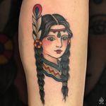 Native American woman tattoo by Iditch #Iditch #traditional #neotraditional #nativeamerican #nativeamericangirl