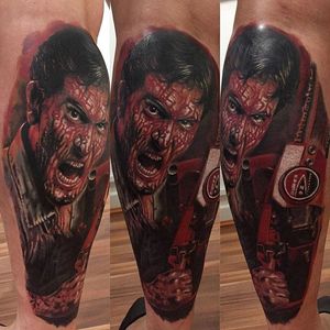 Ash Williams tattoo by Kristian Kimonides #ashwilliams #evildead #bloody #blood #chainsaw #horror #KristianKimonides
