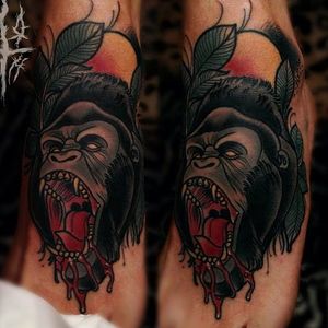 Bloody Ape Tattoo by Brando Chiesa @BrandoChiesa #BrandoChiesa #Italy #Neotraditional #Beast #animaltattoo #Bloody #Ape