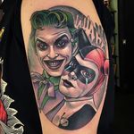 Joker and Harley Quinn Tattoo by Debora Cherrys #Joker #HarleyQuinn #JokerandHarley #JokerTattoo #HarleyQuinnTattoo #Batman #ComicCouples #ComicTattoo #DC #DeboraCherrys
