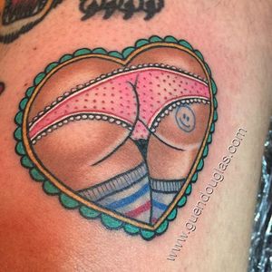 Bum tattoo by @Guen_Douglas. #GuenDouglas #traditional #butt #bum #sexy #underwear #nsfw #heart