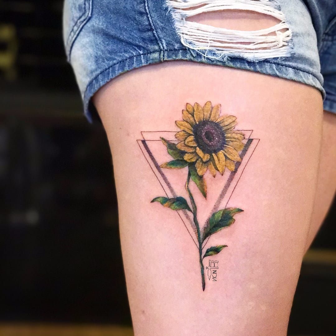 Geometric Sunflower Tattoo Idea  BlackInk