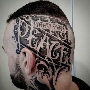 Blackwork Lettering Tattoo by Sam Taylor #head #scalp #blackwork #blackink #blackworkhead #jobstopper #boldwillhold #SamTaylor
