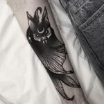 Cute bb bat tattoo by Matt Chaos #MattChaos #blackworktattoo #blackwork #bat #stars #moon #darkart #animal