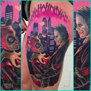 Harlequin & Joker Tattoo by Tony Sklepic @Tonysklepictattoo #Tonysklepictattoo #Realistic #Newschool #Edmonton #Alberta #Canada #Harlequin #Joker
