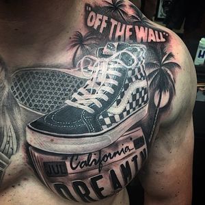 Dope Black and Gray Vans Tattoo by Francisco Sanchez @Frank310 #FranciscoSanchez #InkslingersStudio #Vans #VansTattoo #Shoe #ShoeTattoo #BlackandGray