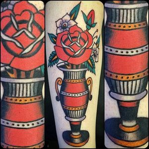 Rose Tattoo by Dustin Stemen #rose #traditionalrose #redrose #roses #classicrose #classic #vase #traditional #DustinStemen