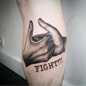 Thumb fight tattoo by L'Andro Gynette #LAndroGynette #monochrome #blackandgrey #blackwork #thumb #fight