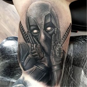 Deadpool tattoo by Luke Sayer #LukeSayer #blackandgrey #realistic #comics #deadpool