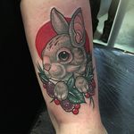 Bunny and Berry Tattoo by Sadee Glover @sadee_glover #sadeeglover #sadee_glover #cute #neotraditional #bunny #berry