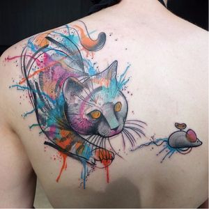 Gato e rato! #Schwein #tatuadorgringo #coloridas #colorful #sketch #abstrata #abstract #gato #cat #rato #mouse