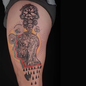 Graphic tattoo by Xoil  #colors #portrait #science #heart #tears #brain #clock #graphic #Xoil