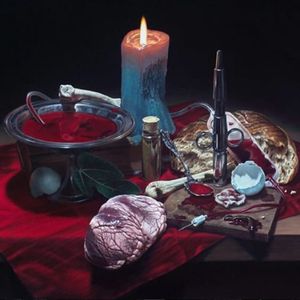 "Banquet of Suffering" by Nick Baxter (IG—burningxhope). #artshow #BloodRituals #fineare #gallery #NickBaxter #paintings #RitualMagic #SacredTattooNYC