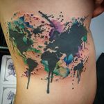 Watercolor world map tattoo by Samantha Vail. #map #worldmap #watercolor #SamanthaVail