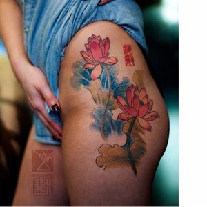 Elegant lotus tattoo by Joey Pang #JoeyPang #TattooTemple #lotus