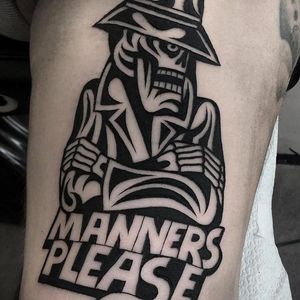 "Manners Please" Skeleton Tattoo by Luxiano #Luxianostreetclassic #Streetstyle #Black #Blackwork #Skeleton #Luxiano
