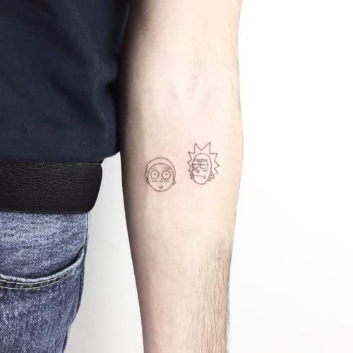 Rick and Morty tattoo by Cagri Durmaz #CagriDurmaz #rickandmorty #drawing #doodle #sketch #sketchbook #blackworkerssubmission #blackworkers #linework #blackwork #small #little #minimal #minimalist #micro
