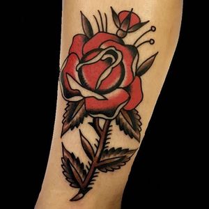 Rose Tattoo by Dustin Stemen #rose #traditionalrose #redrose #roses #classicrose #classic #traditional #DustinStemen