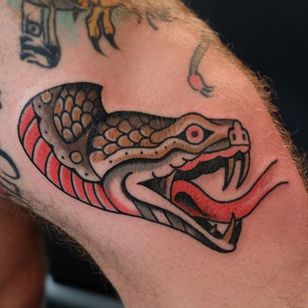Tatuaje de cabeza de serpiente por Tobias Debruyn