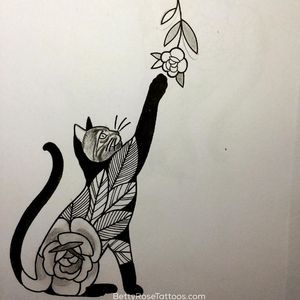 Rose cat tattoo design by Betty Rose #BettyRose #cat #kitten #rose #flower (Photo: Instagram)