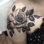 Rose shoulder tattoo by Diletta Lembo. #neotraditional #blackandgrey #DilettaLembo #flower #rose