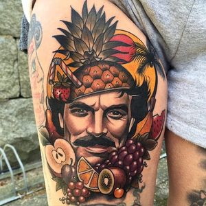 Fruity Tom Selleck tattoo by Fruduva #Fruduva #tomselleck #fruits