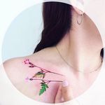 Small flower stem on the collarbone Tattoo by Pis Saro @Pissaro_tattoo #PisSaro #PisSaroTattoo #Nature #Watercolor #Naturetattoo #Watercolortattoo #Botanical #Botanicaltattoo #Crimea #Russia